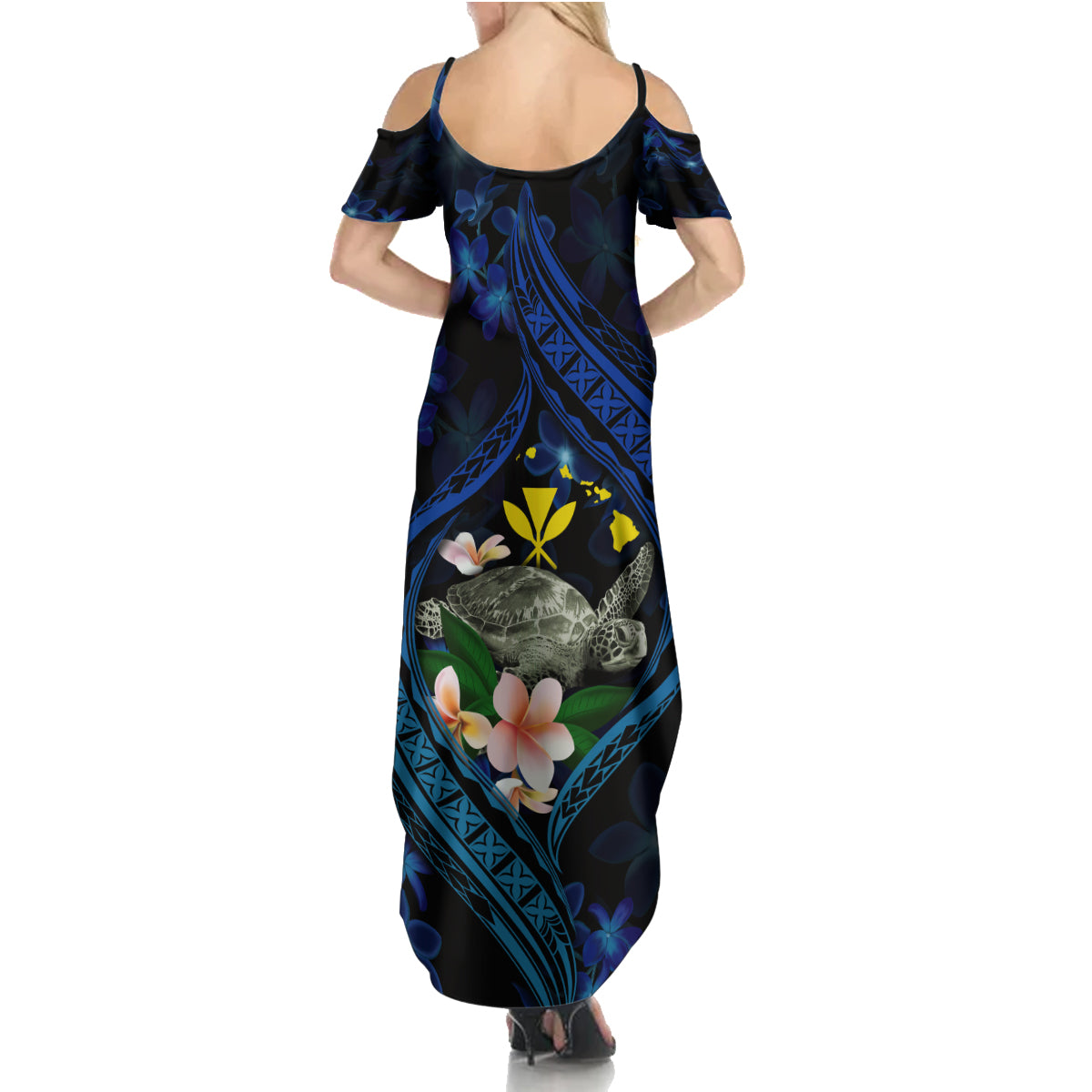 Hawaii Turtle Plumeria Flower Fanciful Family Matching Summer Maxi Dress and Hawaiian Shirt LT03 - Polynesian Pride