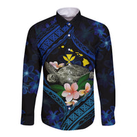 Hawaii Turtle Plumeria Flower Fanciful Long Sleeve Button Shirt LT03 Unisex Black - Polynesian Pride