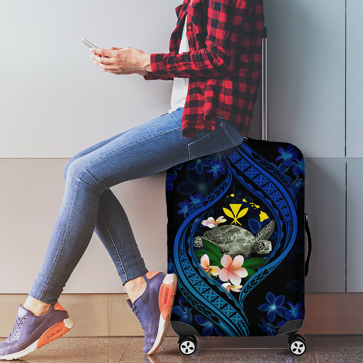 Hawaii Turtle Plumeria Flower Fanciful Luggage Cover LT03 - Polynesian Pride