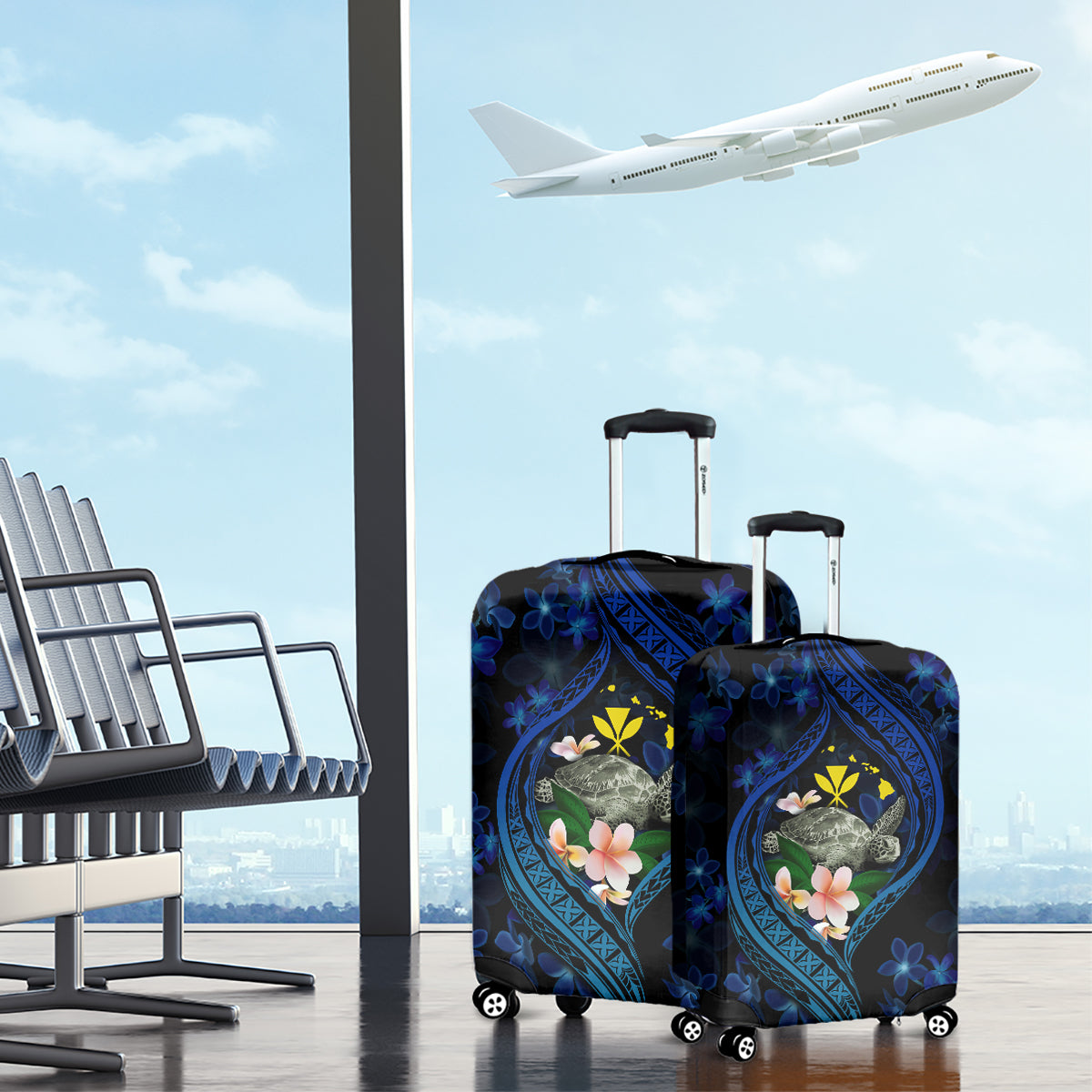 Hawaii Turtle Plumeria Flower Fanciful Luggage Cover LT03 - Polynesian Pride