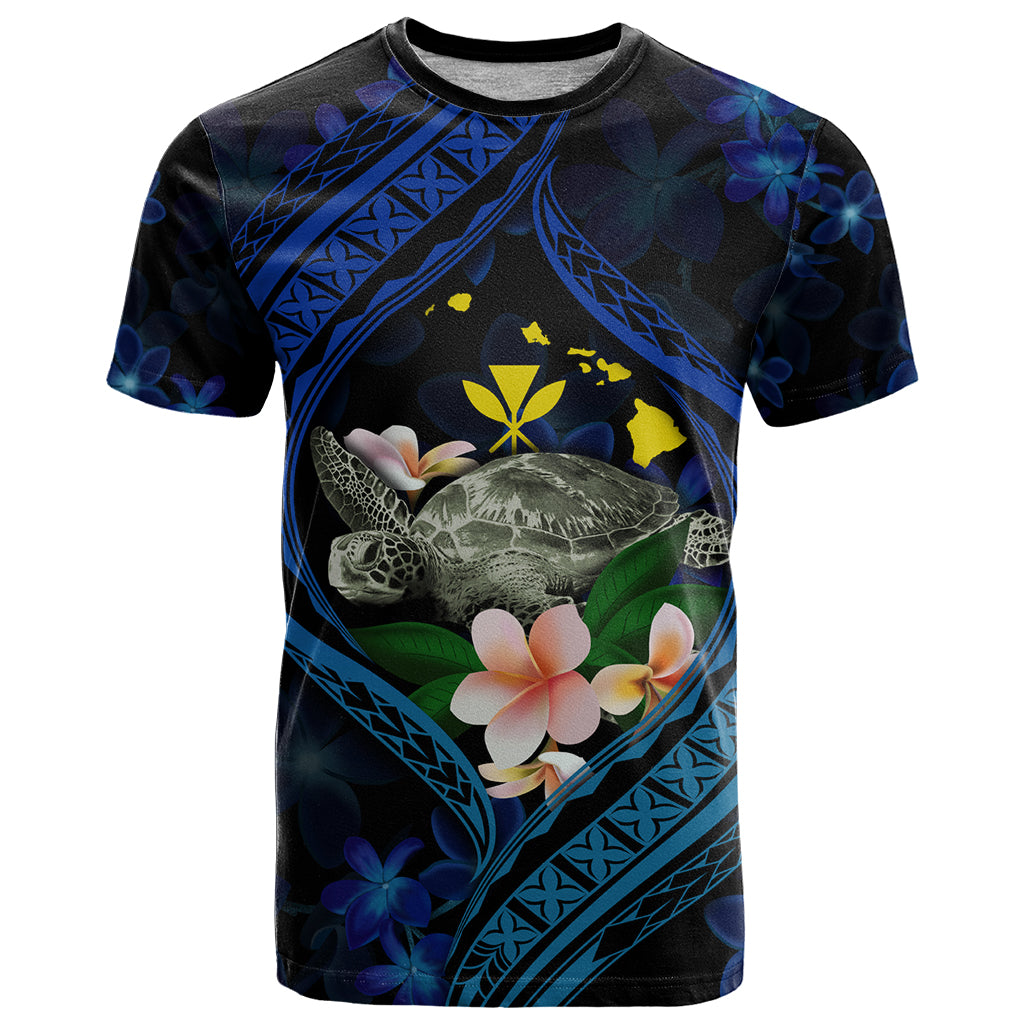 Hawaii Turtle Plumeria Flower Fanciful T Shirt LT03 Black - Polynesian Pride