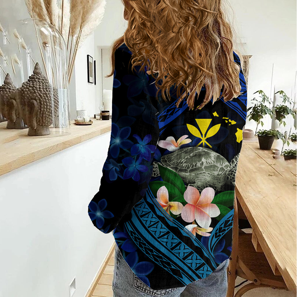 Hawaii Turtle Plumeria Flower Fanciful Women Casual Shirt