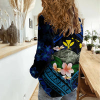 Hawaii Turtle Plumeria Flower Fanciful Women Casual Shirt