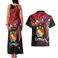 Tonga Emancipation Day Couples Matching Tank Maxi Dress and Hawaiian Shirt Ngatu Humpback Whale Polynesian Flower LT03 - Polynesian Pride