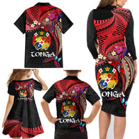 Tonga Emancipation Day Family Matching Long Sleeve Bodycon Dress and Hawaiian Shirt Ngatu Humpback Whale Polynesian Flower LT03 - Polynesian Pride