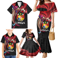 Tonga Emancipation Day Family Matching Mermaid Dress and Hawaiian Shirt Ngatu Humpback Whale Polynesian Flower LT03 - Polynesian Pride