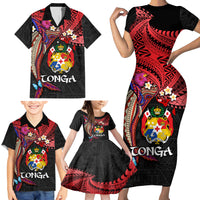 Tonga Emancipation Day Family Matching Short Sleeve Bodycon Dress and Hawaiian Shirt Ngatu Humpback Whale Polynesian Flower LT03 - Polynesian Pride