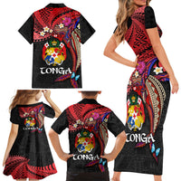 Tonga Emancipation Day Family Matching Short Sleeve Bodycon Dress and Hawaiian Shirt Ngatu Humpback Whale Polynesian Flower LT03 - Polynesian Pride