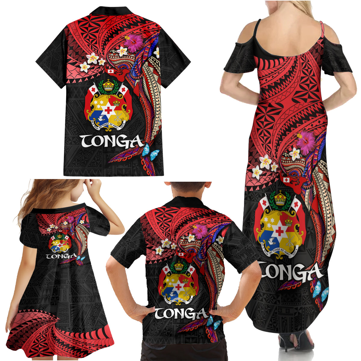 Tonga Emancipation Day Family Matching Summer Maxi Dress and Hawaiian Shirt Ngatu Humpback Whale Polynesian Flower LT03 - Polynesian Pride