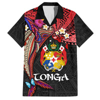 Tonga Emancipation Day Family Matching Summer Maxi Dress and Hawaiian Shirt Ngatu Humpback Whale Polynesian Flower LT03 Dad's Shirt - Short Sleeve Black - Polynesian Pride