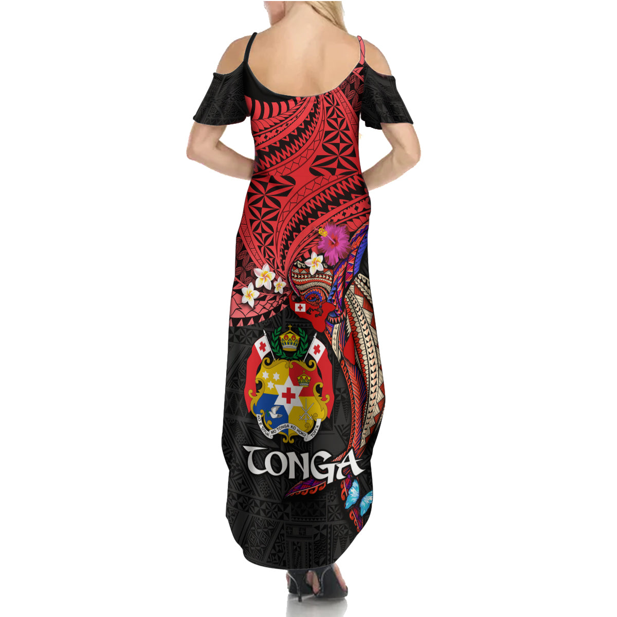 Tonga Emancipation Day Family Matching Summer Maxi Dress and Hawaiian Shirt Ngatu Humpback Whale Polynesian Flower LT03 - Polynesian Pride