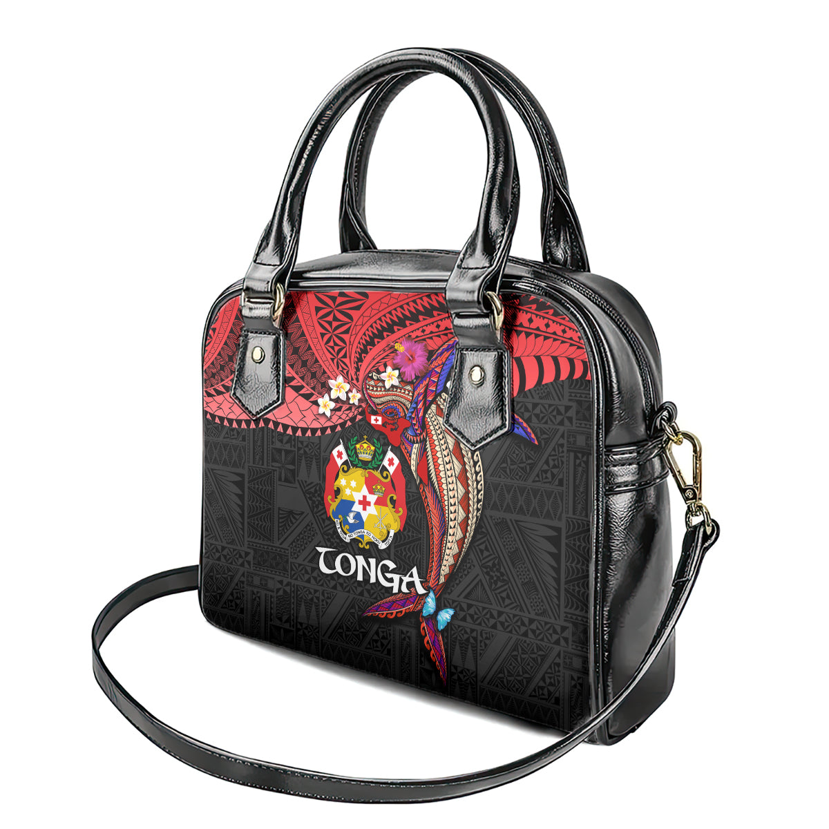 Tonga Emancipation Day Shoulder Handbag Ngatu Humpback Whale Polynesian Flower