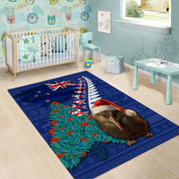 New Zealand Christmas Area Rug Kiwi Bird Santa and Silver Fern Funny Haka Dance LT03 - Polynesian Pride