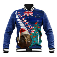 New Zealand Christmas Baseball Jacket Kiwi Bird Santa and Silver Fern Funny Haka Dance LT03 Unisex Blue - Polynesian Pride