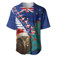 New Zealand Christmas Baseball Jersey Kiwi Bird Santa and Silver Fern Funny Haka Dance LT03 Blue - Polynesian Pride