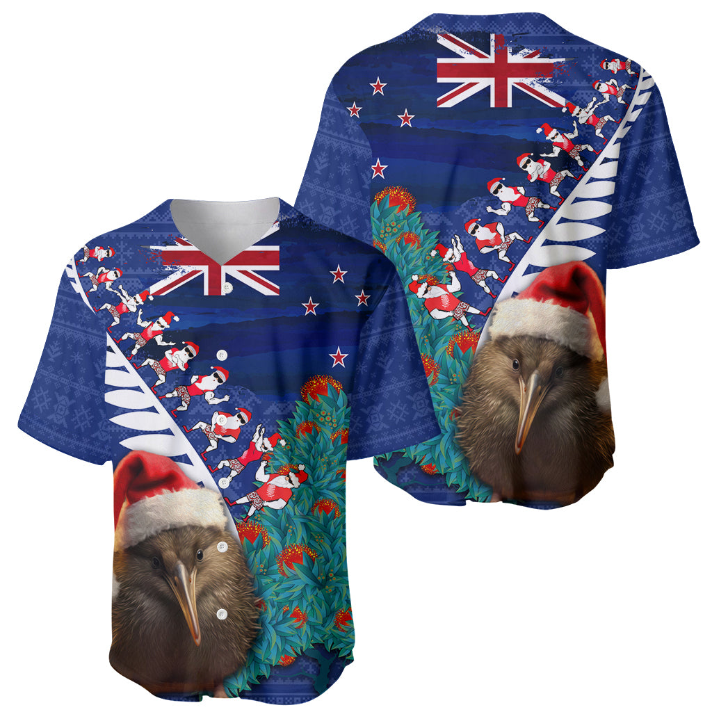 New Zealand Christmas Baseball Jersey Kiwi Bird Santa and Silver Fern Funny Haka Dance LT03 - Polynesian Pride