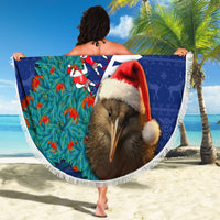 New Zealand Christmas Beach Blanket Kiwi Bird Santa and Silver Fern Funny Haka Dance LT03 - Polynesian Pride