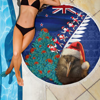 New Zealand Christmas Beach Blanket Kiwi Bird Santa and Silver Fern Funny Haka Dance LT03 - Polynesian Pride