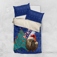 New Zealand Christmas Bedding Set Kiwi Bird Santa and Silver Fern Funny Haka Dance LT03 US Twin 172cm x 218cm Blue - Polynesian Pride