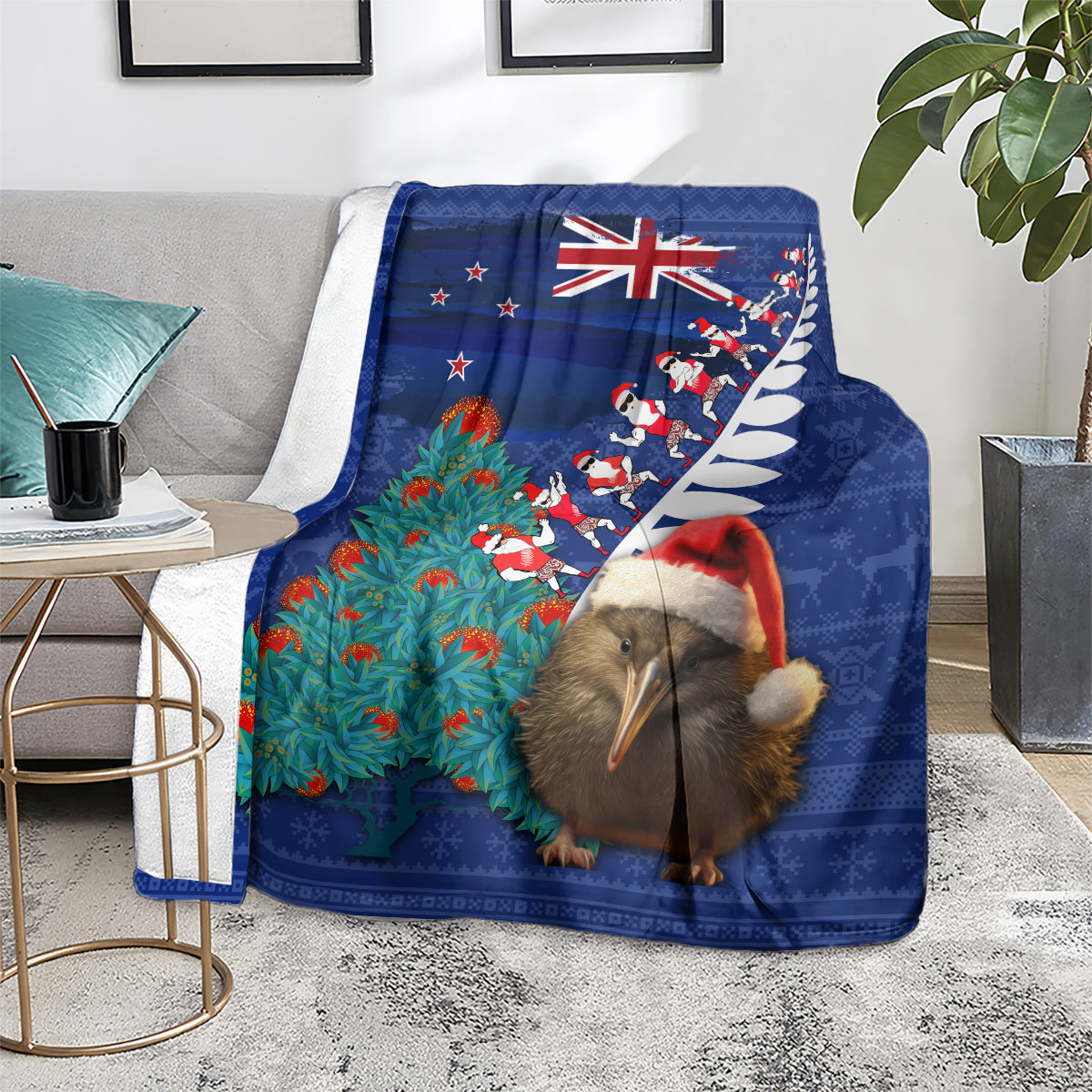 New Zealand Christmas Blanket Kiwi Bird Santa and Silver Fern Funny Haka Dance LT03 - Polynesian Pride