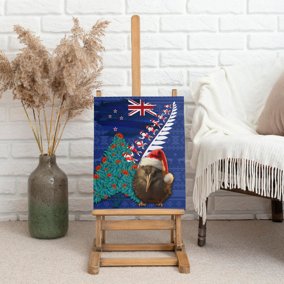 New Zealand Christmas Canvas Wall Art Kiwi Bird Santa and Silver Fern Funny Haka Dance LT03 - Polynesian Pride