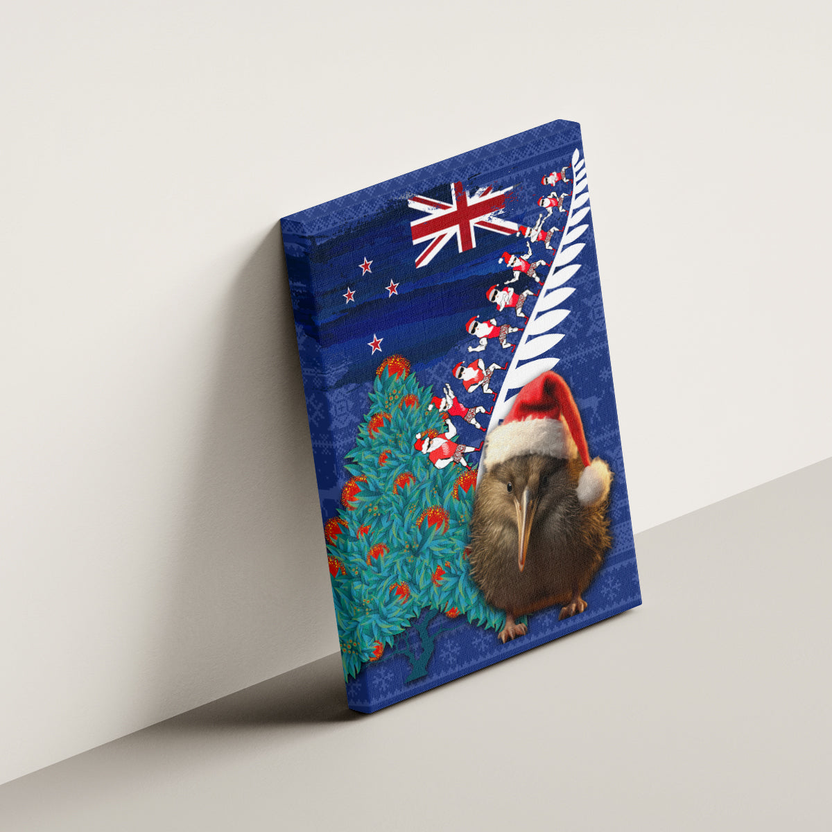 New Zealand Christmas Canvas Wall Art Kiwi Bird Santa and Silver Fern Funny Haka Dance LT03 - Polynesian Pride