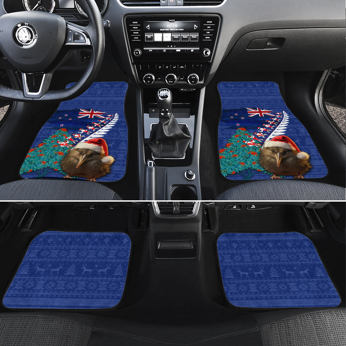 New Zealand Christmas Car Mats Kiwi Bird Santa and Silver Fern Funny Haka Dance LT03 Set 4pcs Blue - Polynesian Pride