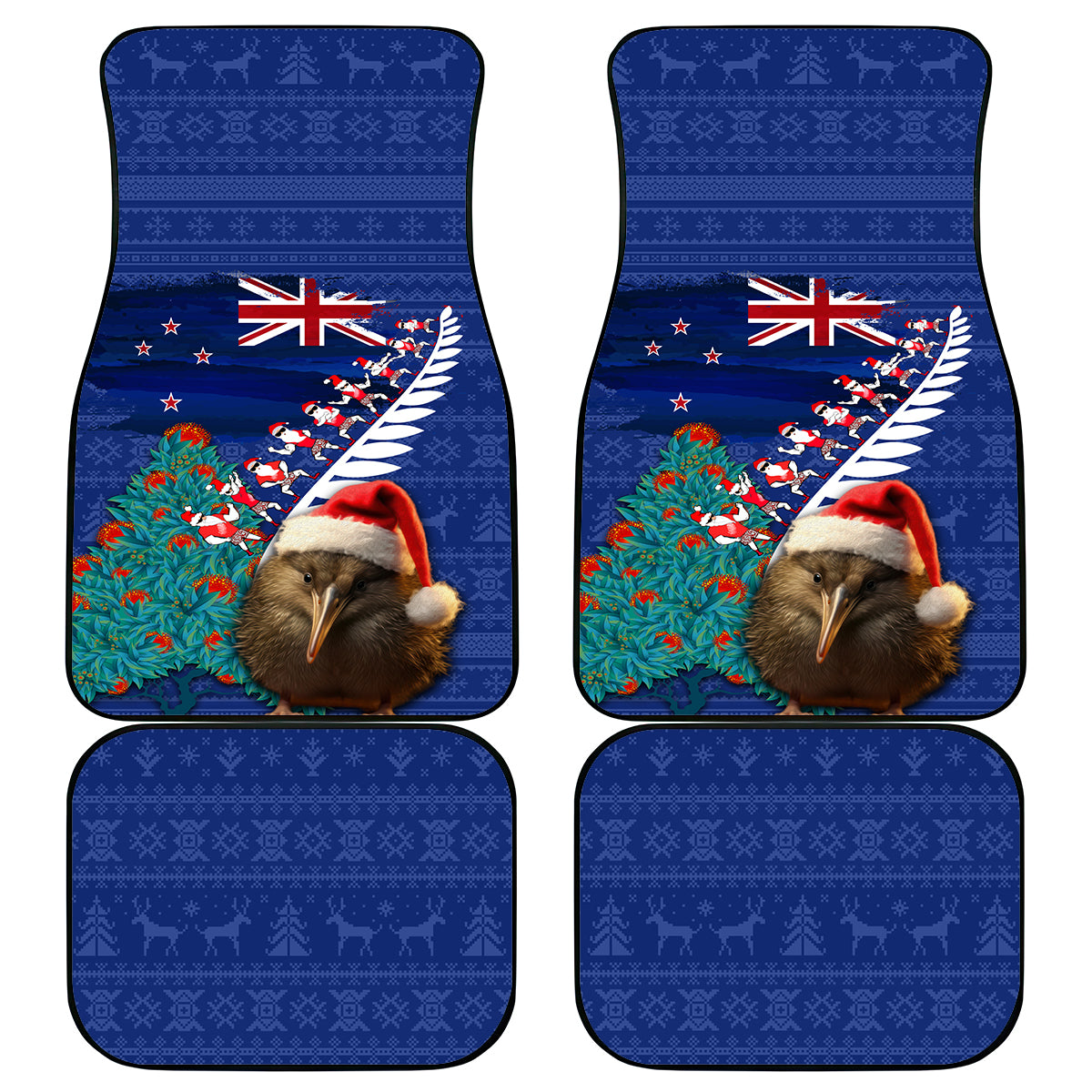 New Zealand Christmas Car Mats Kiwi Bird Santa and Silver Fern Funny Haka Dance LT03 - Polynesian Pride