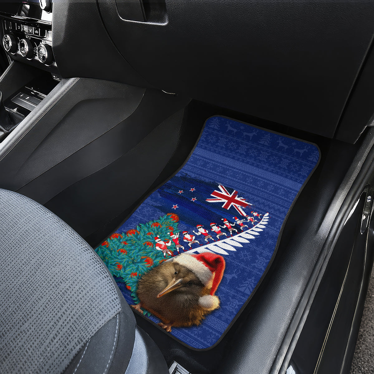 New Zealand Christmas Car Mats Kiwi Bird Santa and Silver Fern Funny Haka Dance LT03 - Polynesian Pride