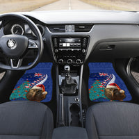 New Zealand Christmas Car Mats Kiwi Bird Santa and Silver Fern Funny Haka Dance LT03 Set 2pcs - Front Blue - Polynesian Pride