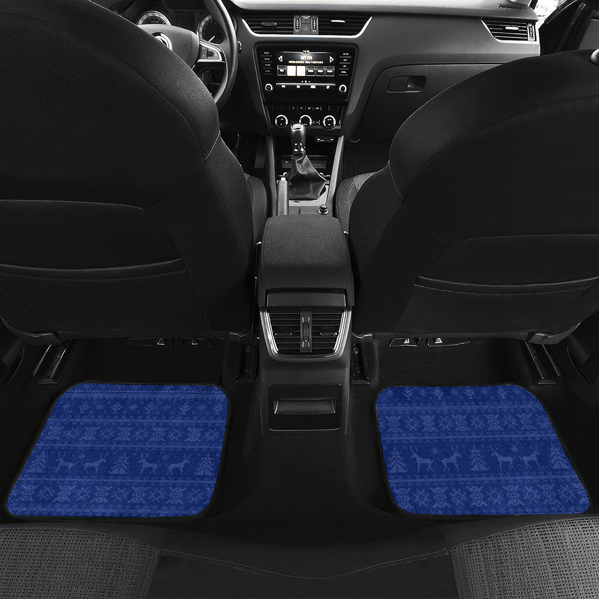 New Zealand Christmas Car Mats Kiwi Bird Santa and Silver Fern Funny Haka Dance LT03 Set 2pcs - Back Blue - Polynesian Pride
