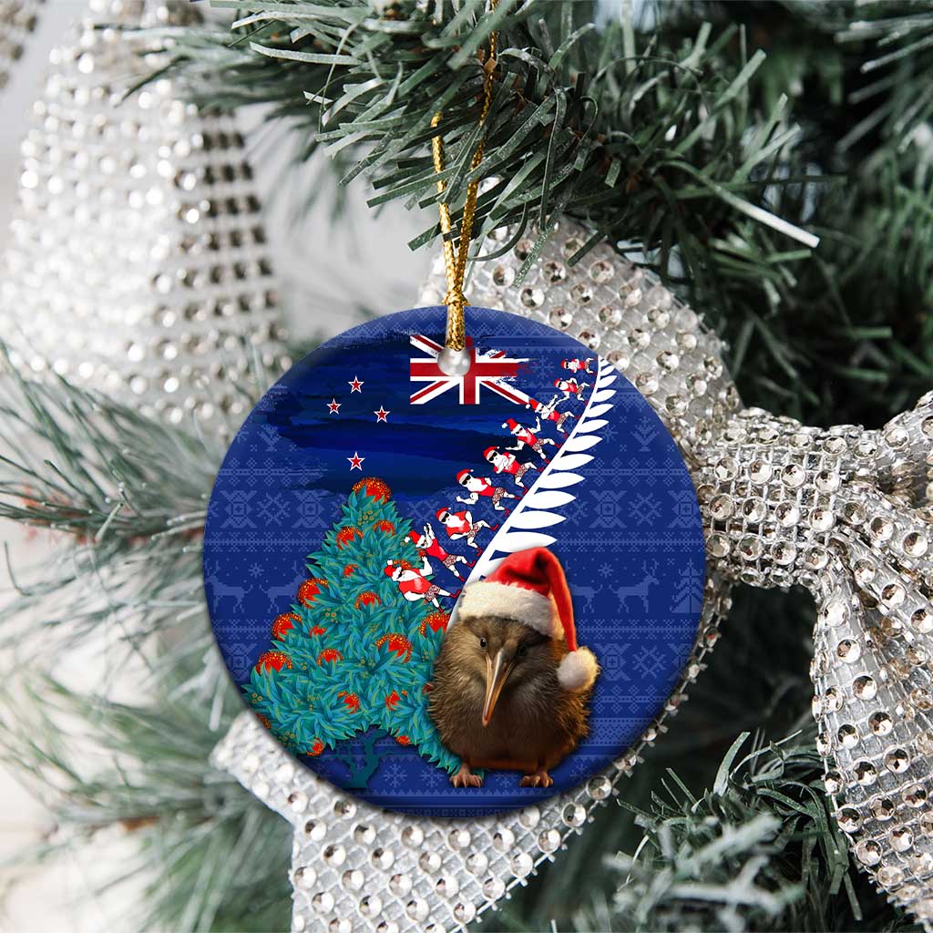 New Zealand Christmas Ceramic Ornament Kiwi Bird Santa and Silver Fern Funny Haka Dance LT03 - Polynesian Pride