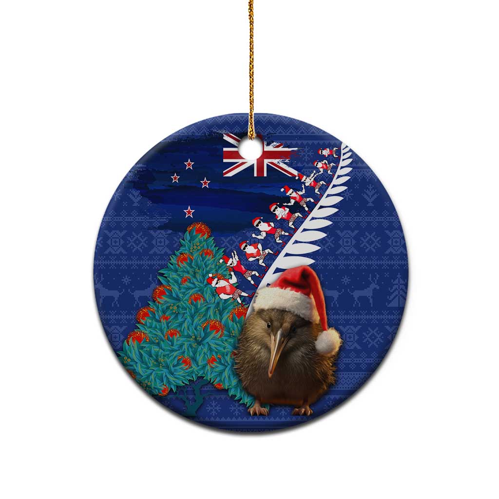 New Zealand Christmas Ceramic Ornament Kiwi Bird Santa and Silver Fern Funny Haka Dance LT03 - Polynesian Pride