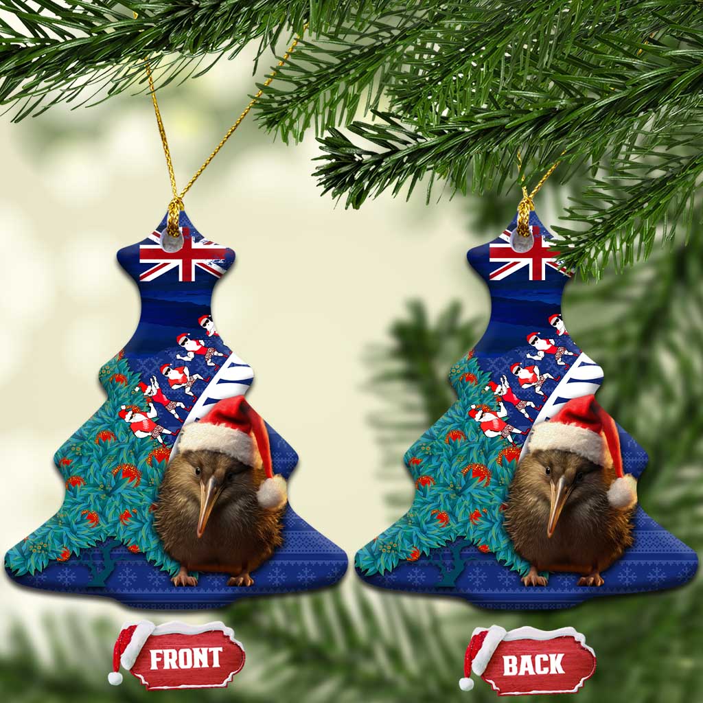 New Zealand Christmas Ceramic Ornament Kiwi Bird Santa and Silver Fern Funny Haka Dance LT03 Christmas Tree Blue - Polynesian Pride