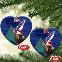 New Zealand Christmas Ceramic Ornament Kiwi Bird Santa and Silver Fern Funny Haka Dance LT03 Heart Blue - Polynesian Pride