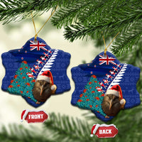 New Zealand Christmas Ceramic Ornament Kiwi Bird Santa and Silver Fern Funny Haka Dance LT03 Snow Flake Blue - Polynesian Pride