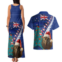 New Zealand Christmas Couples Matching Tank Maxi Dress and Hawaiian Shirt Kiwi Bird Santa and Silver Fern Funny Haka Dance LT03 - Polynesian Pride