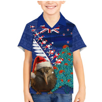 New Zealand Christmas Family Matching Mermaid Dress and Hawaiian Shirt Kiwi Bird Santa and Silver Fern Funny Haka Dance LT03 Son's Shirt Blue - Polynesian Pride