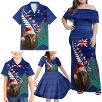New Zealand Christmas Family Matching Off Shoulder Maxi Dress and Hawaiian Shirt Kiwi Bird Santa and Silver Fern Funny Haka Dance LT03 - Polynesian Pride