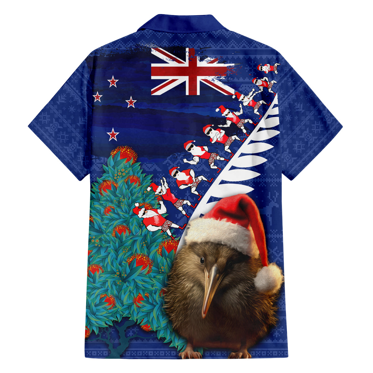 New Zealand Christmas Family Matching Off Shoulder Maxi Dress and Hawaiian Shirt Kiwi Bird Santa and Silver Fern Funny Haka Dance LT03 - Polynesian Pride