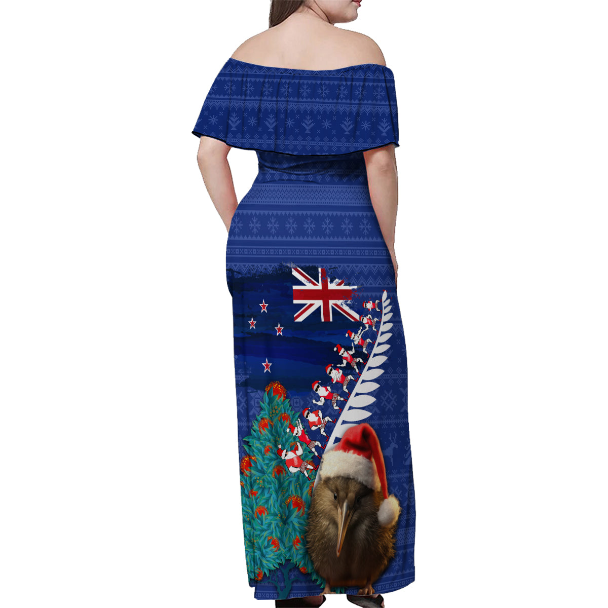 New Zealand Christmas Family Matching Off Shoulder Maxi Dress and Hawaiian Shirt Kiwi Bird Santa and Silver Fern Funny Haka Dance LT03 - Polynesian Pride