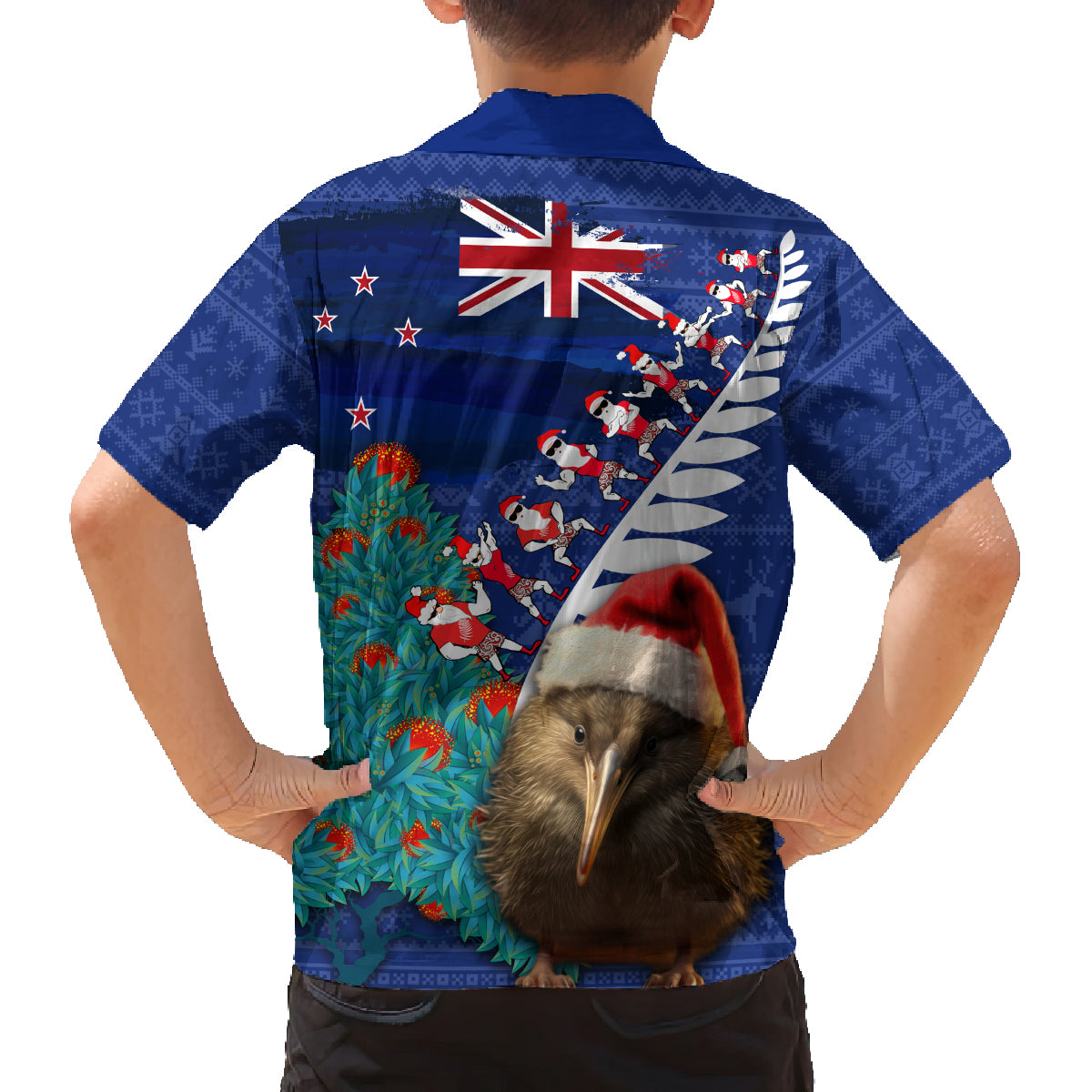 New Zealand Christmas Family Matching Puletasi and Hawaiian Shirt Kiwi Bird Santa and Silver Fern Funny Haka Dance LT03 - Polynesian Pride