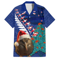 New Zealand Christmas Family Matching Puletasi and Hawaiian Shirt Kiwi Bird Santa and Silver Fern Funny Haka Dance LT03 Dad's Shirt - Short Sleeve Blue - Polynesian Pride