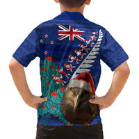 New Zealand Christmas Family Matching Short Sleeve Bodycon Dress and Hawaiian Shirt Kiwi Bird Santa and Silver Fern Funny Haka Dance LT03 - Polynesian Pride