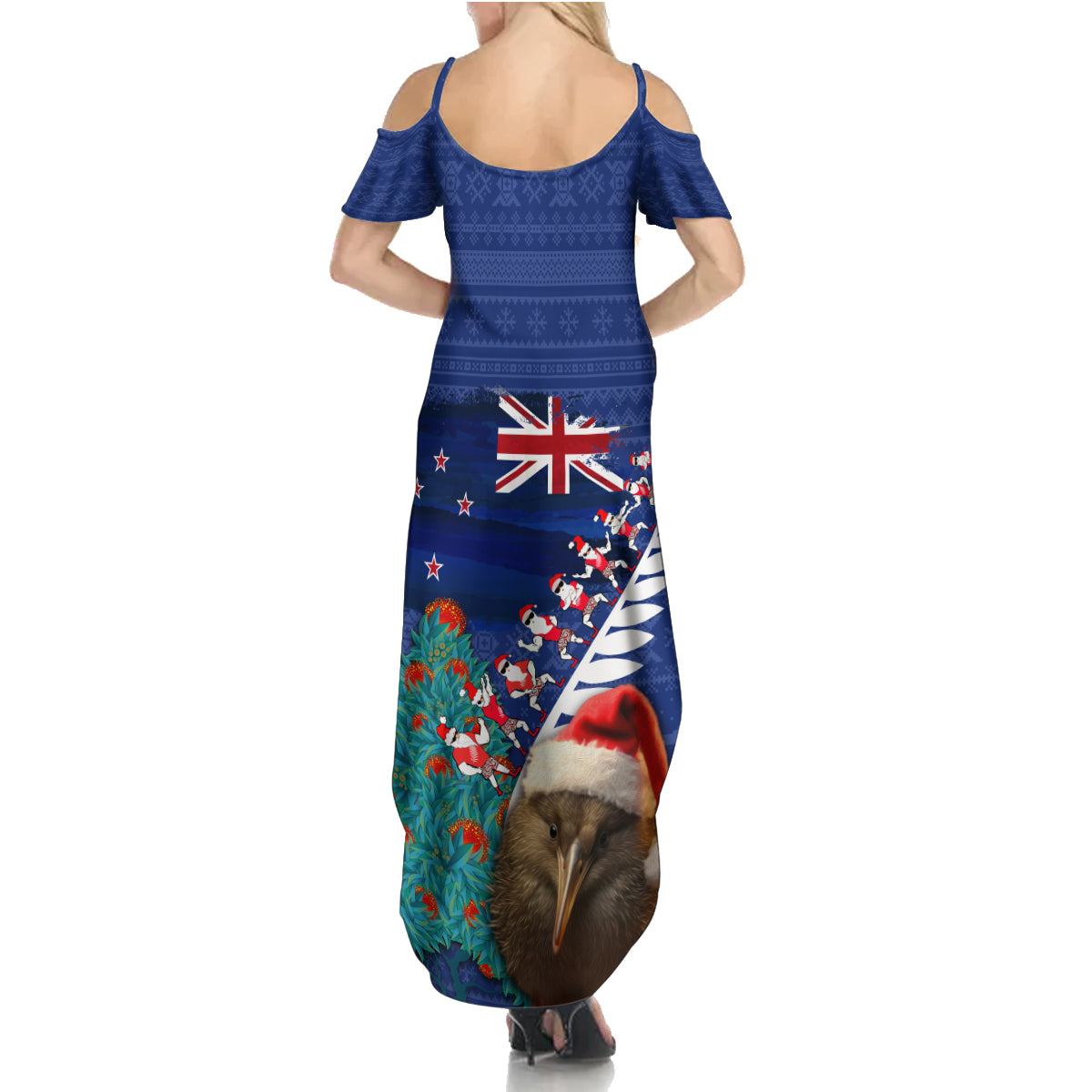 New Zealand Christmas Family Matching Summer Maxi Dress and Hawaiian Shirt Kiwi Bird Santa and Silver Fern Funny Haka Dance LT03 - Polynesian Pride