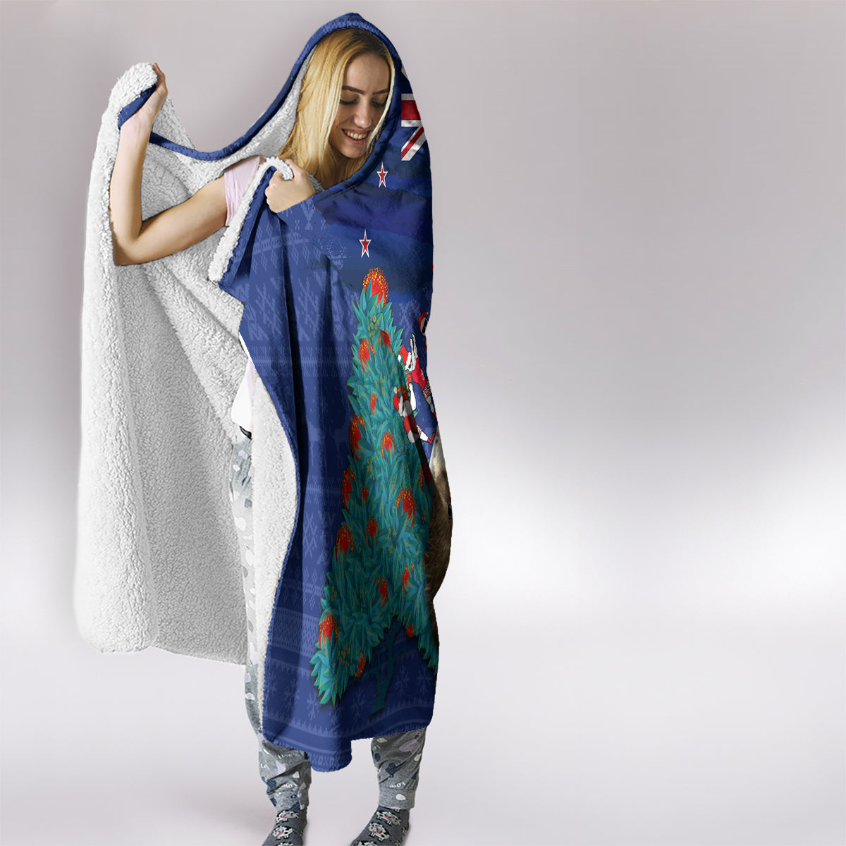 New Zealand Christmas Hooded Blanket Kiwi Bird Santa and Silver Fern Funny Haka Dance LT03 - Polynesian Pride