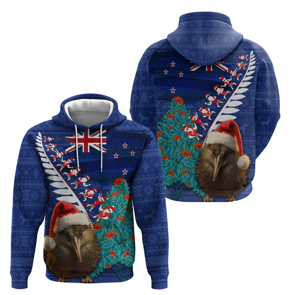 New Zealand Christmas Hoodie Kiwi Bird Santa and Silver Fern Funny Haka Dance LT03 - Polynesian Pride