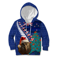New Zealand Christmas Kid Hoodie Kiwi Bird Santa and Silver Fern Funny Haka Dance LT03 Hoodie Blue - Polynesian Pride