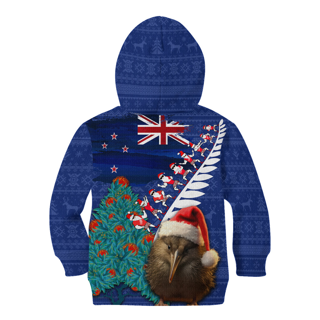 New Zealand Christmas Kid Hoodie Kiwi Bird Santa and Silver Fern Funny Haka Dance LT03 - Polynesian Pride