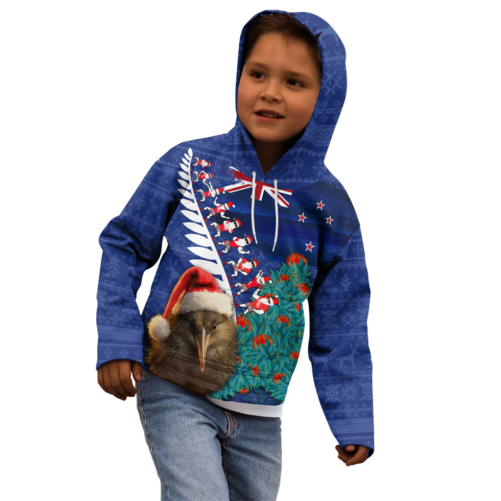 New Zealand Christmas Kid Hoodie Kiwi Bird Santa and Silver Fern Funny Haka Dance LT03 - Polynesian Pride
